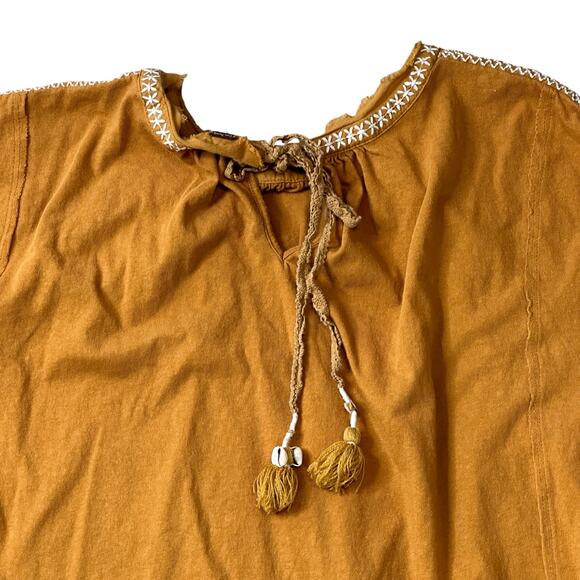 Free People Burnt Orange Boho Peasant Top Long Sleeve Embroidery Small - Picture 2 of 4